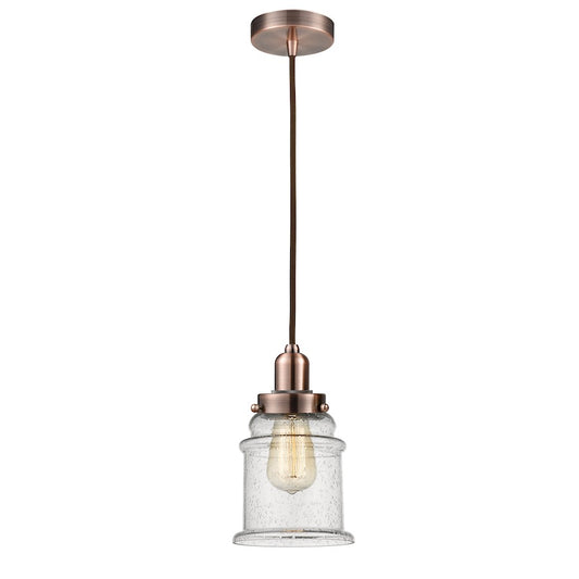 Innovations Whitney Canton 1-Light Mini Pendant | Industrial Antique Copper and Seedy Glass | Kitchen Island & Dining | Model 100AC-10BR-0H-AC-G184