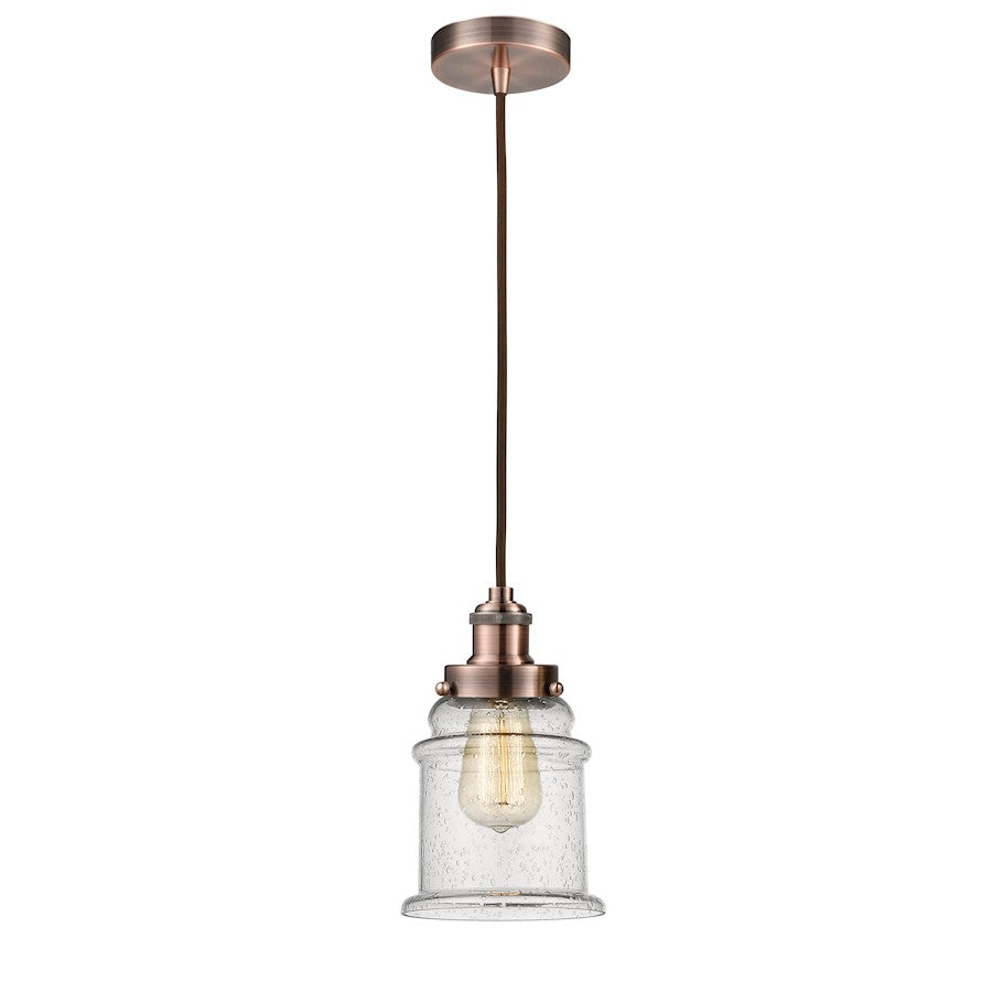 Innovations Canton 8in 1-Light Mini Pendant | Industrial Antique Copper and Seedy Glass | Kitchen Island & Dining Room | Model 100AC-10BR-1H-AC-G184