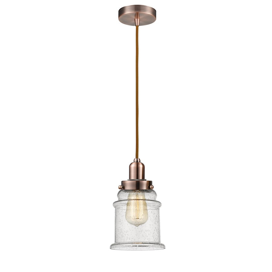 Innovations Whitney Canton Mini Pendant | Industrial Antique Copper and Seedy Glass | Kitchen Island & Dining Room | Model 100AC-10CR-0H-AC-G184
