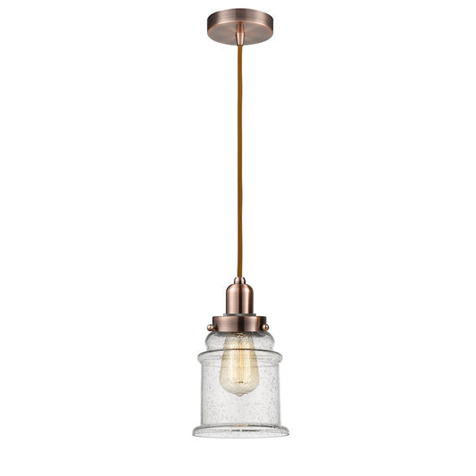 Innovations Whitney Canton Mini Pendant | Industrial Antique Copper and Seedy Glass | Kitchen Island & Dining Room | Model 100AC-10CR-0H-AC-G184