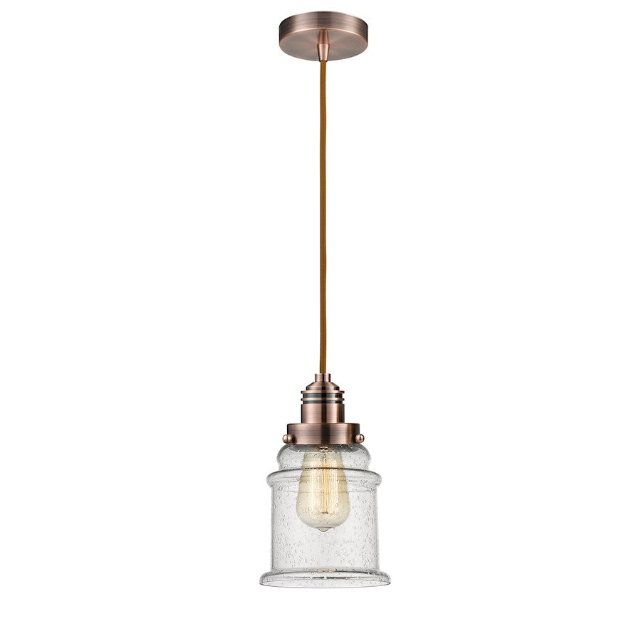 Innovations W Canton 8in 1-Light Mini Pendant | Industrial Antique Copper and Seedy Glass | Kitchen Island & Dining | Model 100AC-10CR-2H-AC-G184