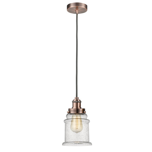 Innovations Canton 8in 1-Light Mini Pendant | Antique Copper and Seeded Glass | Kitchen Island & Dining Room | Model 100AC-10GY-1H-AC-G184