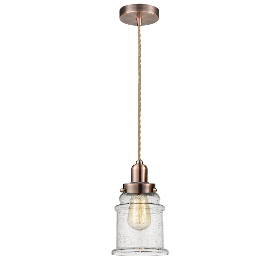 Innovations Canton 11in 1-Light Mini Pendant | Industrial Antique Copper and Seedy Glass | Kitchen Island & Dining Room | Model 100AC-10RE-0H-AC-G184