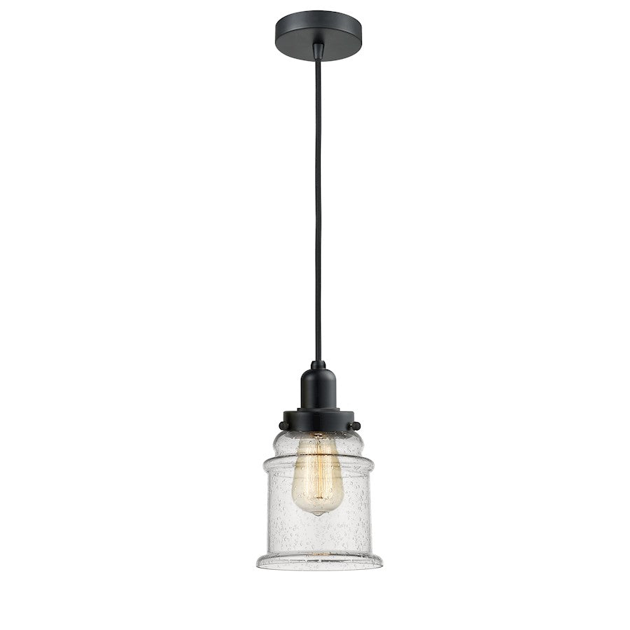 Innovations Whitney Canton Mini Pendant | Industrial Matte Black and Seedy Glass | Kitchen Island & Dining Room | Model 100BK-10BK-0H-BK-G184