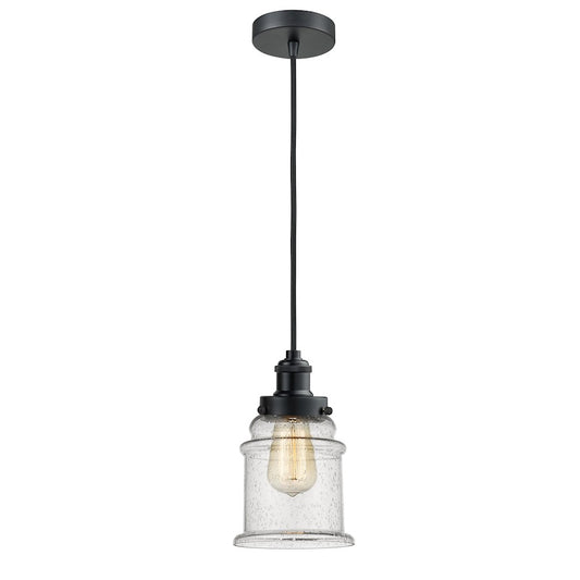 Innovations Edison Canton Mini Pendant | Industrial Matte Black and Seedy Glass | Kitchen Island & Dining Room | Model 100BK-10BK-1H-BK-G184