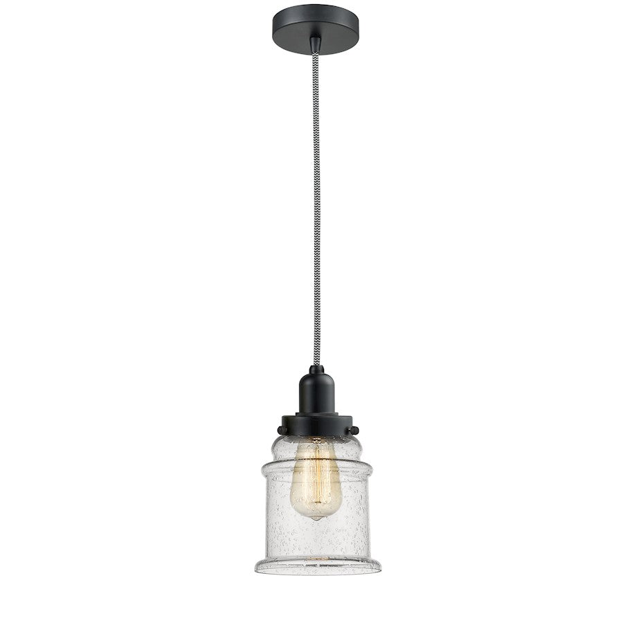 Innovations Whitney Canton Mini Pendant | Industrial Matte Black and Seedy Glass | Kitchen Island & Dining Room | Model 100BK-10BW-0H-BK-G184