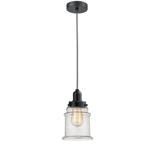 Innovations Whitney Canton Mini Pendant | Industrial Matte Black and Seedy Glass | Kitchen Island & Dining Room | Model 100BK-10BW-0H-BK-G184
