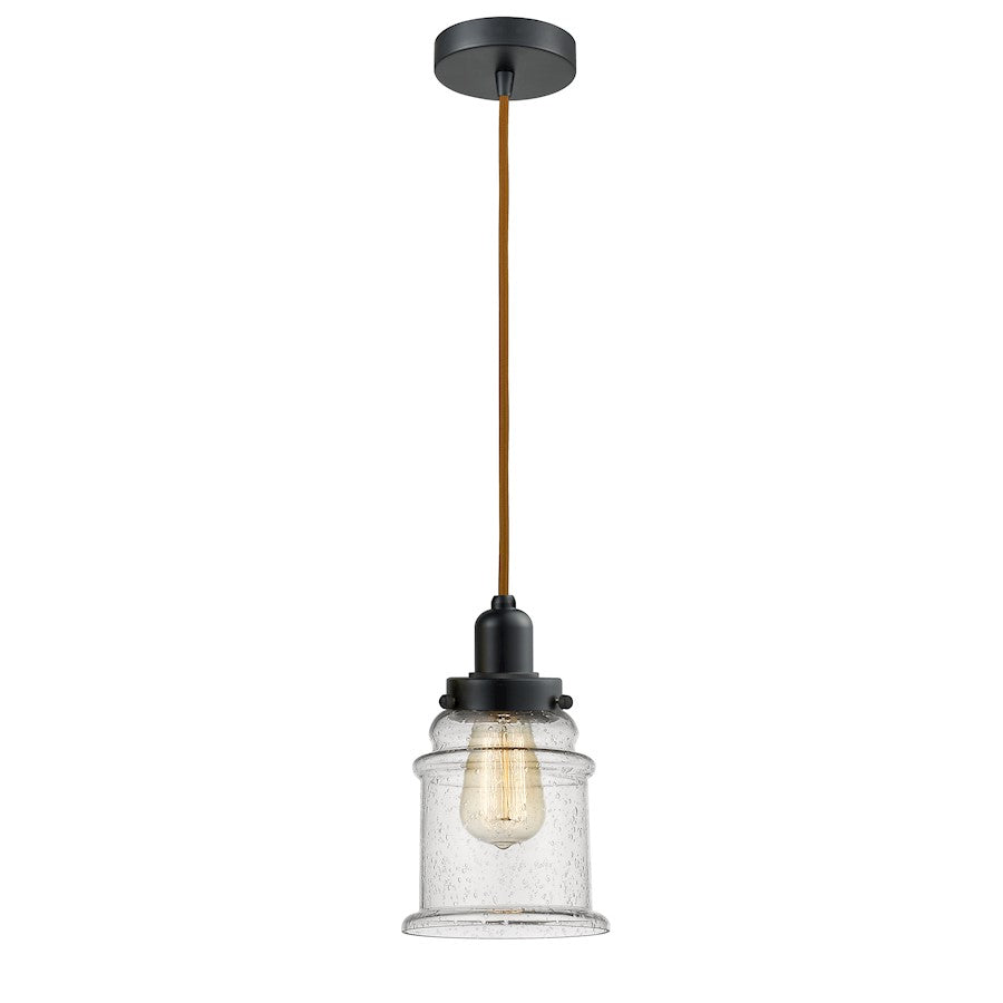 Innovations Whitney 11in 1-Light Mini Pendant | Industrial Matte Black and Seedy Glass | Kitchen Island & Bar | Model 100BK-10CR-0H-BK-G184