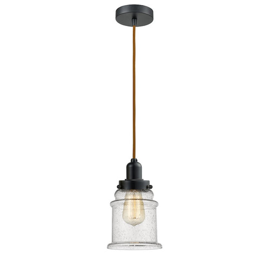 Innovations Whitney 11in 1-Light Mini Pendant | Industrial Matte Black and Seedy Glass | Kitchen Island & Bar | Model 100BK-10CR-0H-BK-G184