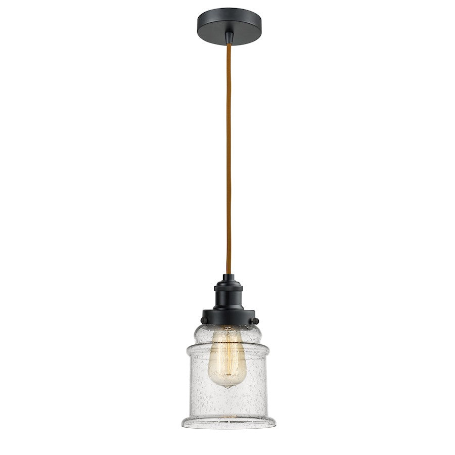 Innovations Canton 8in 1-Light Mini Pendant | Industrial Matte Black and Seeded Glass | Kitchen Island & Dining Room | Model 100BK-10CR-1H-BK-G184