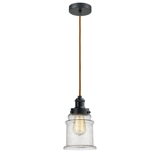 Innovations Canton 8in 1-Light Mini Pendant | Industrial Matte Black and Seeded Glass | Kitchen Island & Dining Room | Model 100BK-10CR-1H-BK-G184