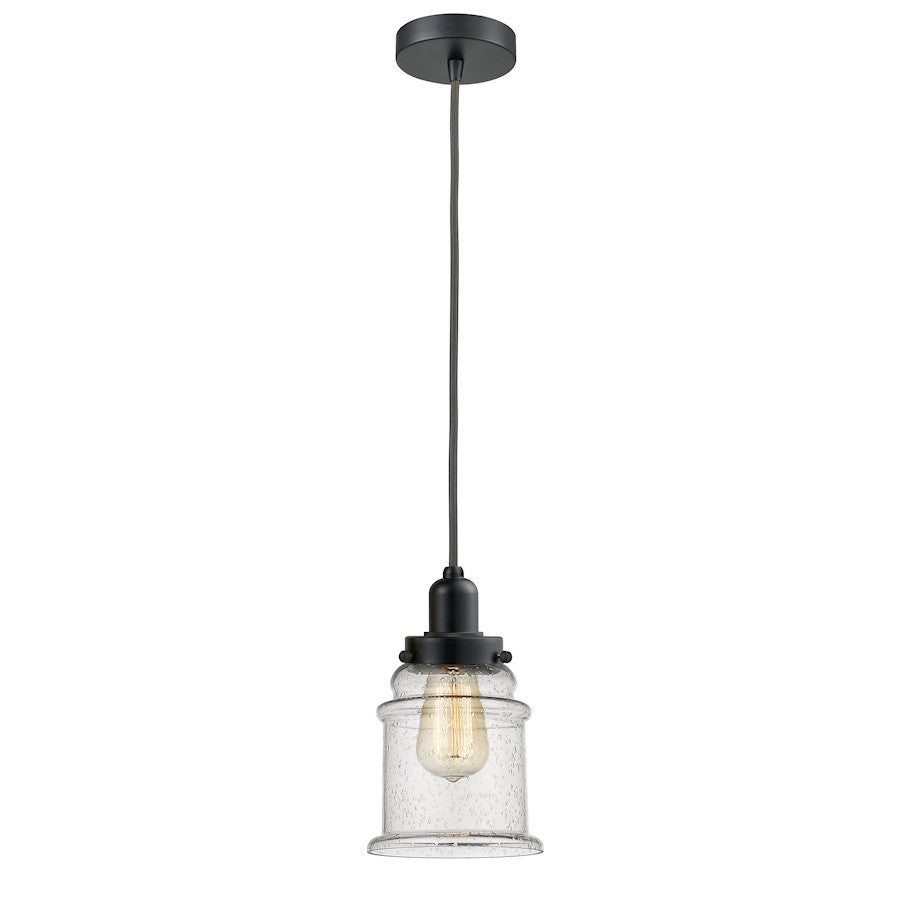 Innovations Whitney Canton 11in 1-Light Mini Pendant | Industrial Matte Black and Seedy Glass | Kitchen Island & Dining | Model 100BK-10GY-0H-BK-G184