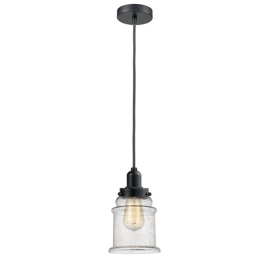Innovations Whitney Canton 11in 1-Light Mini Pendant | Industrial Matte Black and Seedy Glass | Kitchen Island & Dining | Model 100BK-10GY-0H-BK-G184