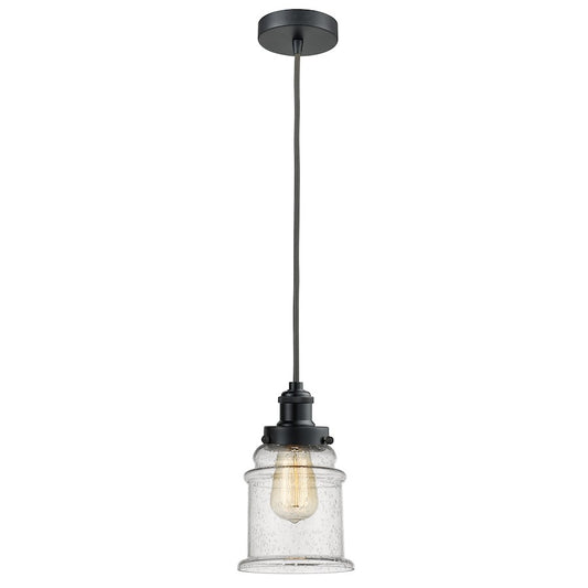 Innovations Edison Canton 1-Light Mini Pendant | Industrial Matte Black and Seeded Glass | Kitchen Island & Dining Room | Model 100BK-10GY-1H-BK-G184