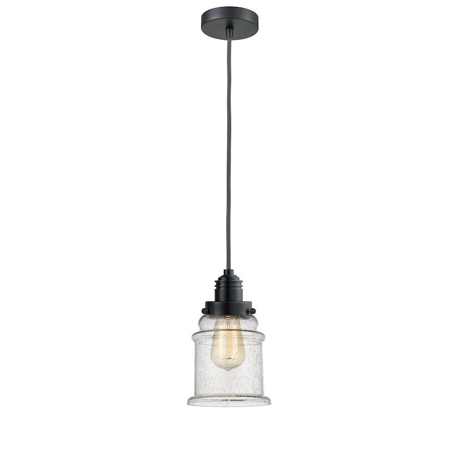 Innovations Canton 8in 1-Light Mini Pendant | Matte Black and Seedy Glass | Kitchen Island & Dining Room | 8 x 11.25 in | Model 100BK-10GY-2H-BK-G184
