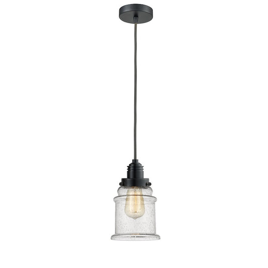 Innovations Canton 8in 1-Light Mini Pendant | Matte Black and Seedy Glass | Kitchen Island & Dining Room | 8 x 11.25 in | Model 100BK-10GY-2H-BK-G184