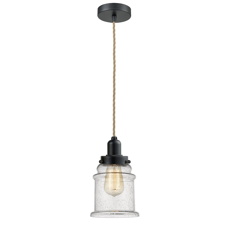 Innovations Canton 11in Mini Pendant | Industrial Matte Black and Seedy Bell Glass | Kitchen Island & Dining Room | Model 100BK-10RE-0H-BK-G184