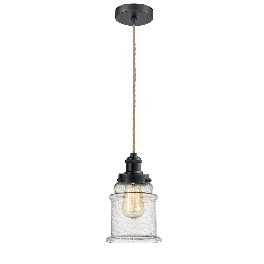 Innovations Lighting Edison Canton 8in 1-Light Mini Pendant | Industrial Matte Black and Seedy Glass | Kitchen Island | Model 100BK-10RE-1H-BK-G184