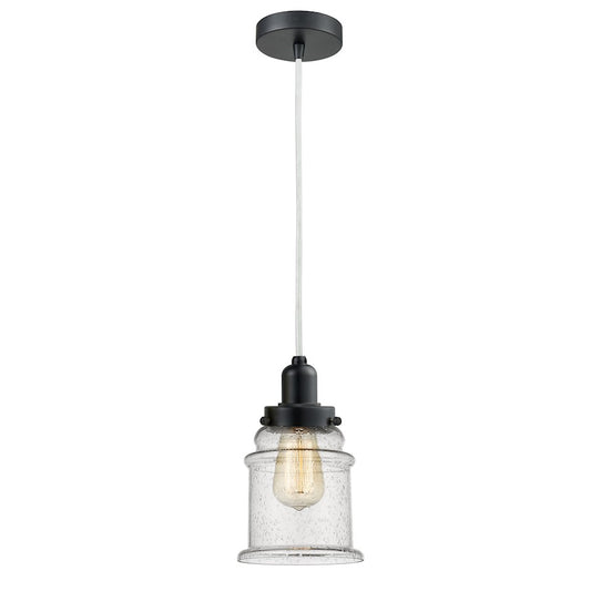 Innovations Whitney Canton 1-Light Mini Pendant | Industrial Matte Black and Seeded Glass | Kitchen Island & Dining Room | Model 100BK-10W-0H-BK-G184