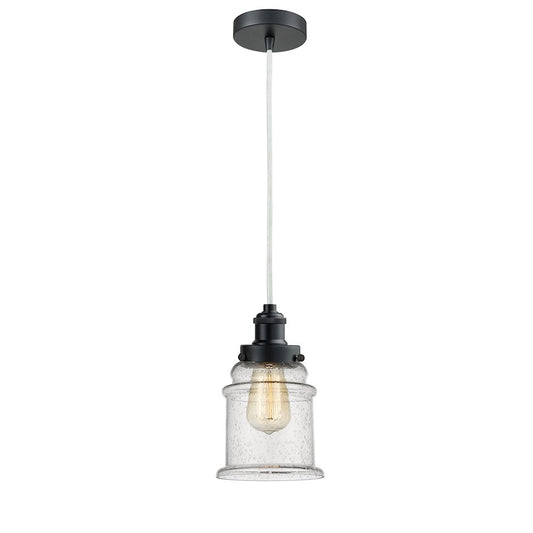 Innovations Edison Canton 1-Light Mini Pendant | Industrial Matte Black and Seedy Glass | Kitchen Island & Dining Room | Model 100BK-10W-1H-BK-G184