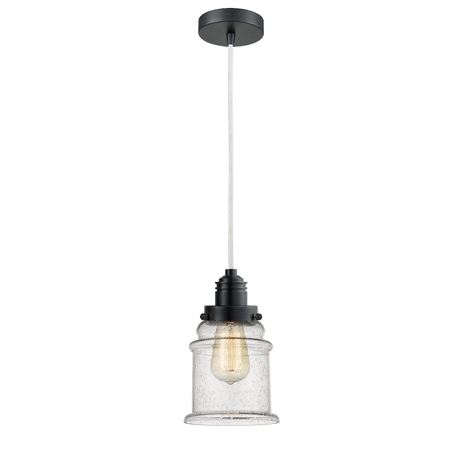 Innovations Winchester Canton 8in Mini Pendant | Industrial Matte Black and Seedy Glass | Kitchen Island & Bar | Model 100BK-10W-2H-BK-G184