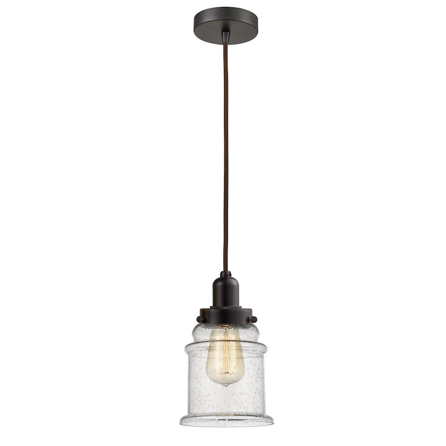 Innovations Whitney 11in 1-Light Canton Mini Pendant | Industrial Oil Rubbed Bronze and Seedy Glass | Kitchen Island | Model 100OB-10BR-0H-OB-G184