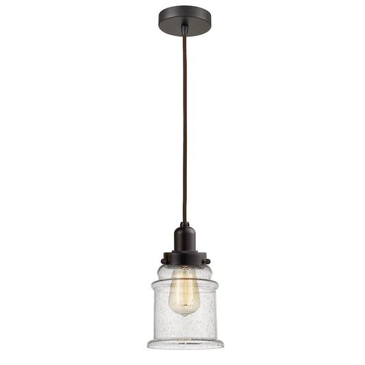 Innovations Whitney 11in 1-Light Canton Mini Pendant | Industrial Oil Rubbed Bronze and Seedy Glass | Kitchen Island | Model 100OB-10BR-0H-OB-G184