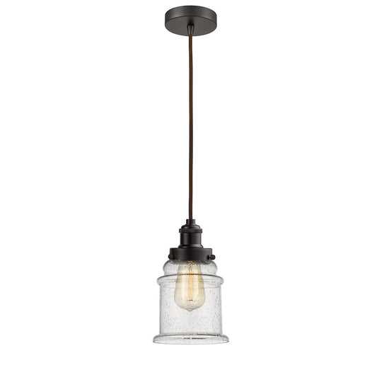 Innovations Canton 8in 1-Light Mini Pendant | Industrial Oil Rubbed Bronze and Seeded Glass | Kitchen Island & Dining | Model 100OB-10BR-1H-OB-G184