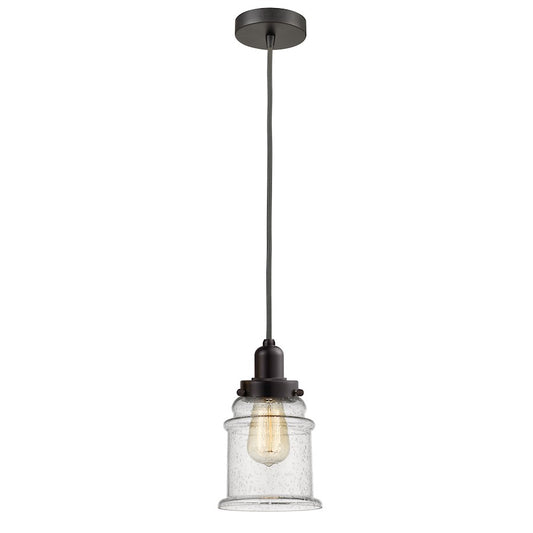 Innovations Whitney Canton 8in 1-Light Mini Pendant | Industrial Oil Rubbed Bronze and Seedy Glass | Kitchen Island | Model 100OB-10GY-0H-OB-G184
