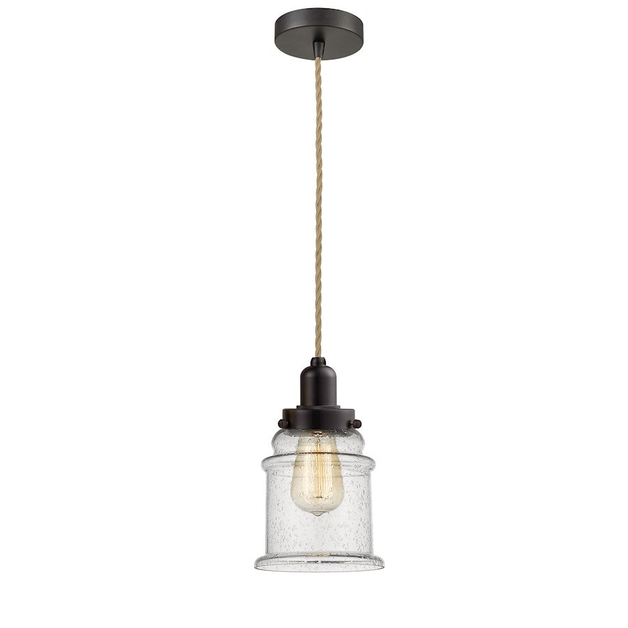 Innovations Whitney Canton 8in 1-Light Mini Pendant | Industrial Oil Rubbed Bronze and Seedy Glass Shade | Kitchen | Model 100OB-10RE-0H-OB-G184
