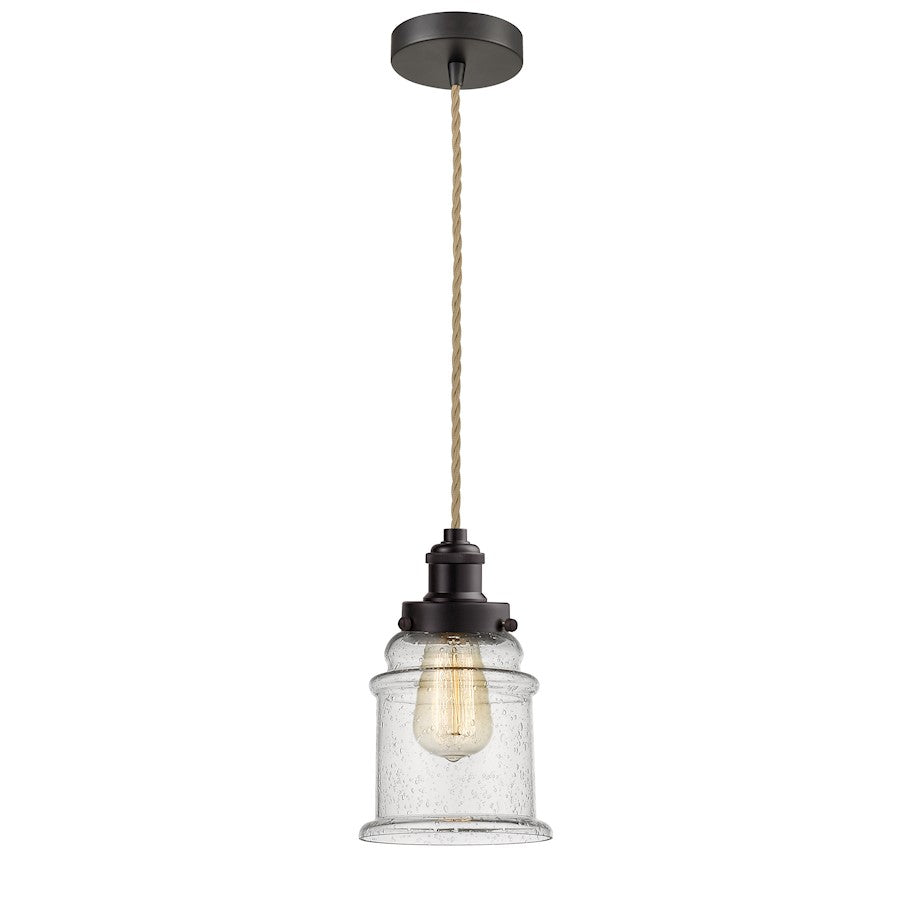 Innovations Lighting Canton 8in Mini Pendant | Industrial Oil Rubbed Bronze and Seeded Glass | Kitchen Island & Dining | Model 100OB-10RE-1H-OB-G184