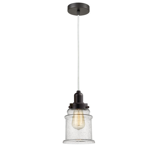 Innovations Whitney Canton 11in 1-Light Mini Pendant | Industrial Oil Rubbed Bronze and Seedy Glass | Kitchen Island | Model 100OB-10W-0H-OB-G184