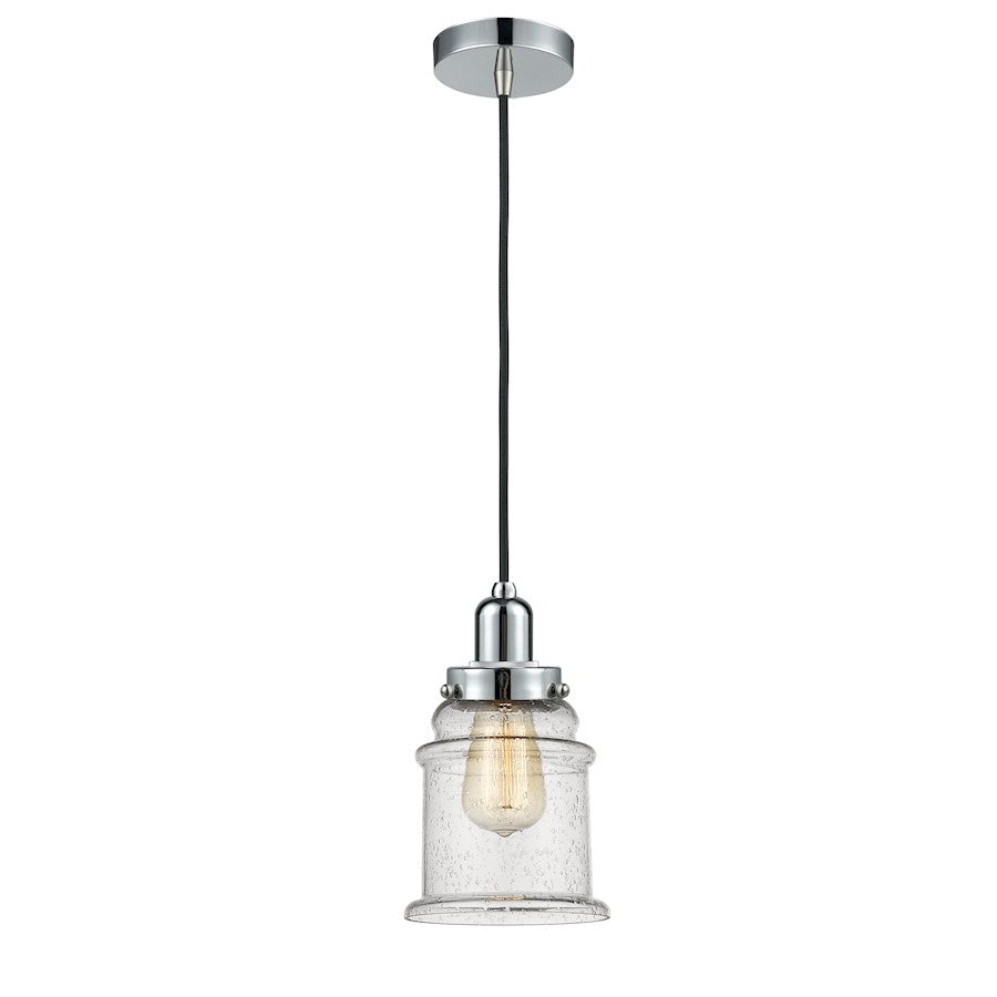 Innovations Canton 11in 1-Light Mini Pendant | Industrial Polished Chrome and Seedy Glass | Kitchen Island & Dining | Model 100PC-10BK-0H-PC-G184