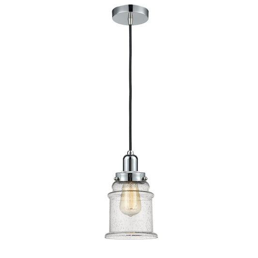 Innovations Canton 11in 1-Light Mini Pendant | Industrial Polished Chrome and Seedy Glass | Kitchen Island & Dining | Model 100PC-10BK-0H-PC-G184