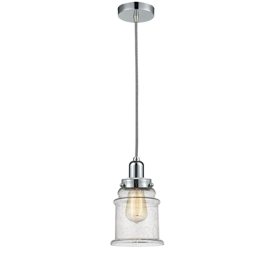 Innovations Whitney Canton 1-Light Mini Pendant | Industrial Polished Chrome and Seedy Glass | Kitchen Island & Dining | Model 100PC-10BW-0H-PC-G184