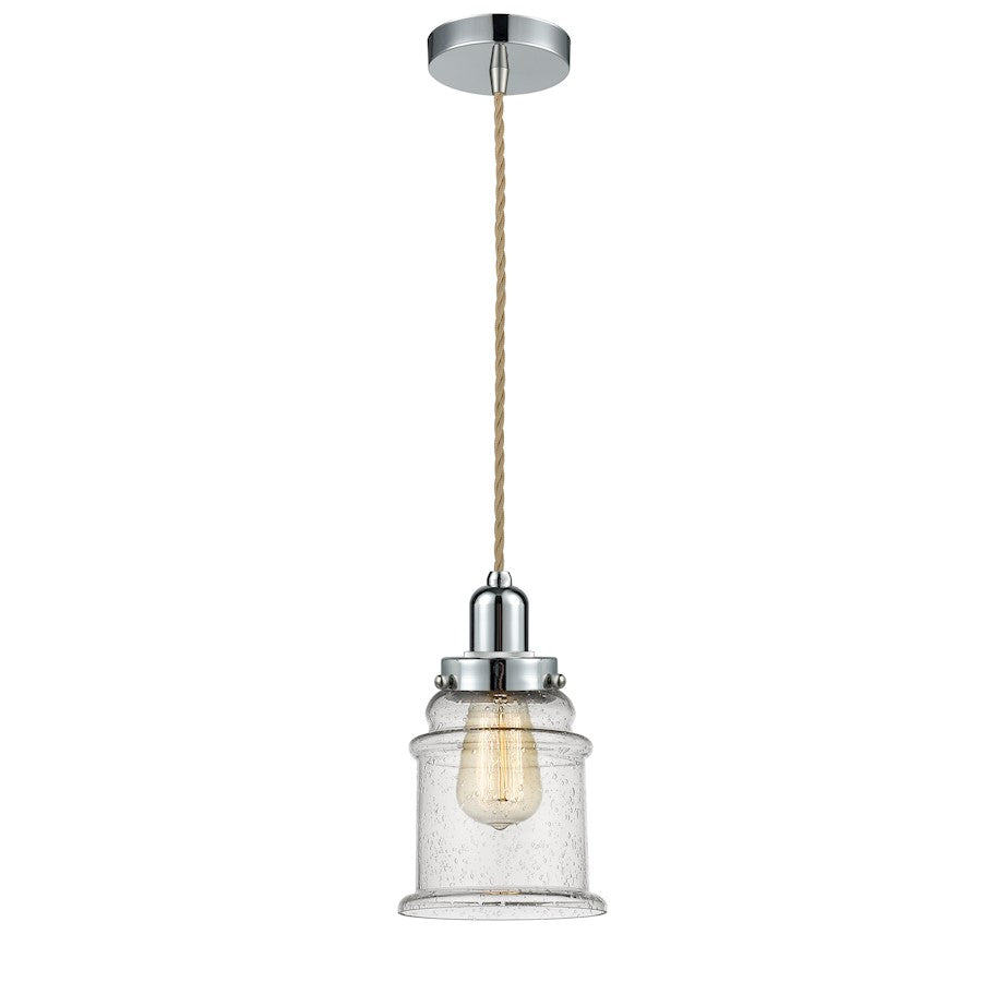 Innovations Canton 8in 1-Light Mini Pendant | Industrial Polished Chrome and Seedy Glass | Kitchen Island & Dining Room | Model 100PC-10RE-0H-PC-G184