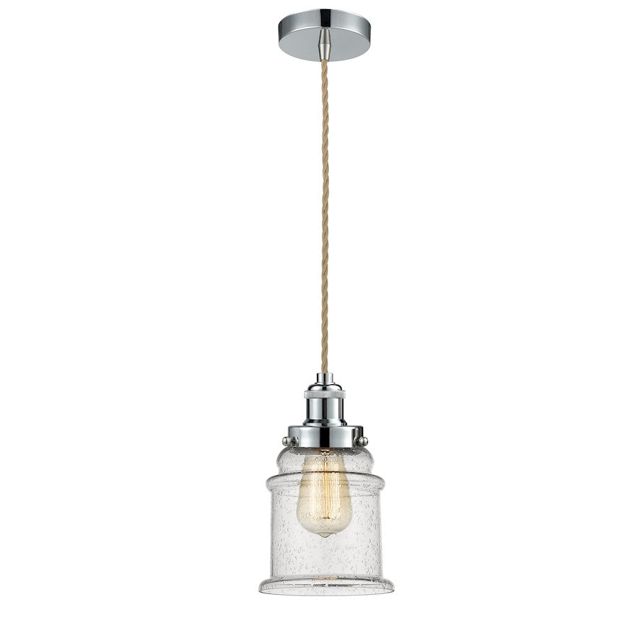 Innovations Canton 8in 1-Light Mini Pendant | Industrial Polished Chrome and Seedy Bell Glass | Kitchen Island & Dining | Model 100PC-10RE-1H-PC-G184