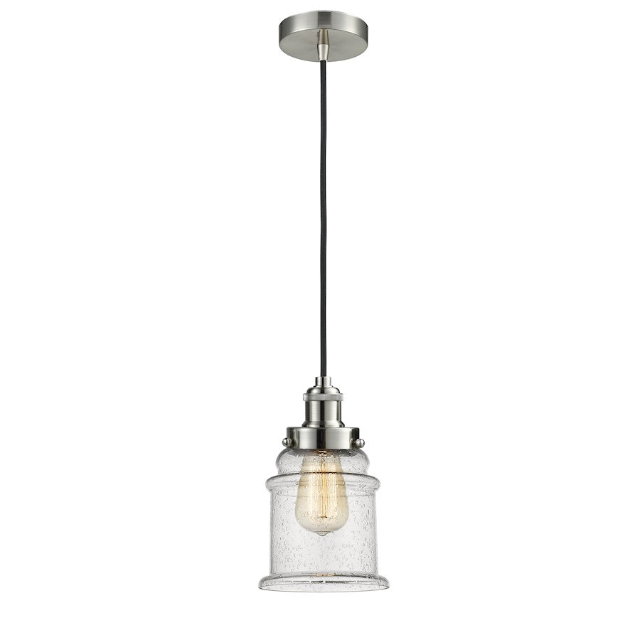 Innovations Canton 1-Light Mini Pendant | Industrial Satin Nickel and Seedy Glass | Kitchen Island & Dining Room | Model 100SN-10BK-1H-SN-G184