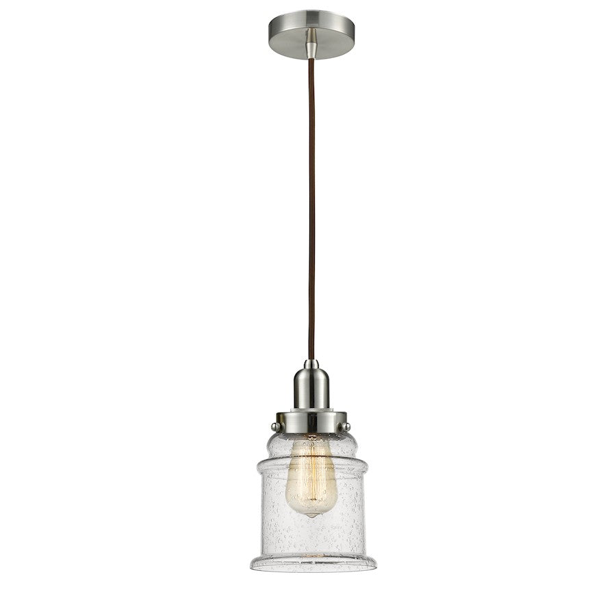 Innovations Whitney Canton 1-Light Mini Pendant | Industrial Satin Nickel and Seedy Glass | Kitchen Island & Dining | Model 100SN-10BR-0H-SN-G184