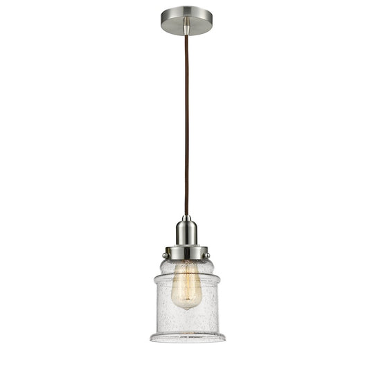 Innovations Whitney Canton 1-Light Mini Pendant | Industrial Satin Nickel and Seedy Glass | Kitchen Island & Dining | Model 100SN-10BR-0H-SN-G184