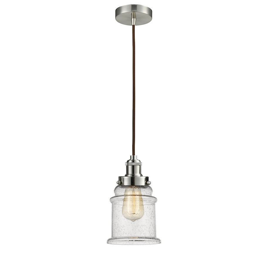 Innovations Canton 11in 1-Light Mini Pendant | Industrial Satin Nickel and Seeded Glass | Kitchen Island & Breakfast | Model 100SN-10BR-1H-SN-G184