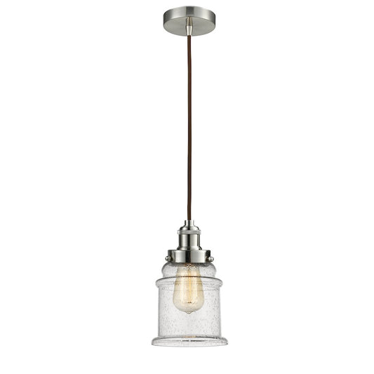 Innovations Canton 11in 1-Light Mini Pendant | Industrial Satin Nickel and Seeded Glass | Kitchen Island & Breakfast | Model 100SN-10BR-1H-SN-G184