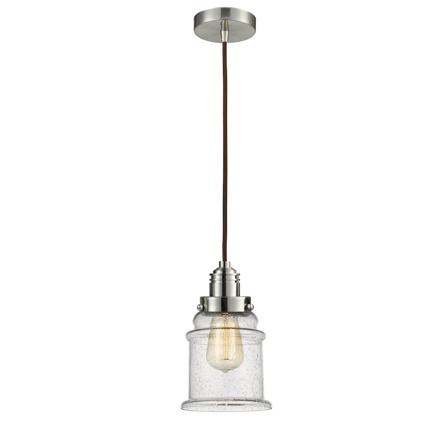 Innovations Winchester Canton 8in 1-Light Mini Pendant | Satin Nickel and Seeded Glass | Kitchen Island & Dining Room | Model 100SN-10BR-2H-SN-G184