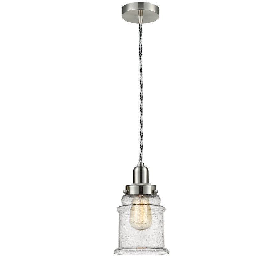 Innovations Whitney Canton 1-Light Mini Pendant | Industrial Satin Nickel and Seedy Glass | Kitchen Island & Dining | Model 100SN-10BW-0H-SN-G184