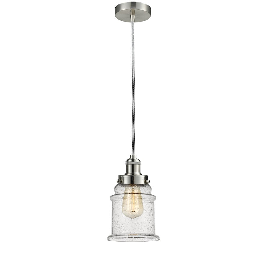Innovations Canton 8in 1-Light Mini Pendant | Industrial Satin Nickel and Seeded Bell Glass | Kitchen Island & Dining | Model 100SN-10BW-1H-SN-G184
