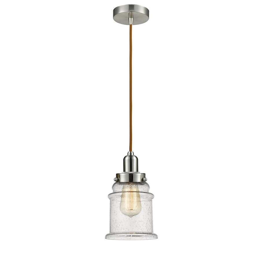 Innovations Whitney Canton 8in 1-Light Mini Pendant | Industrial Satin Nickel and Seedy Glass | Kitchen Island & Dining | Model 100SN-10CR-0H-SN-G184