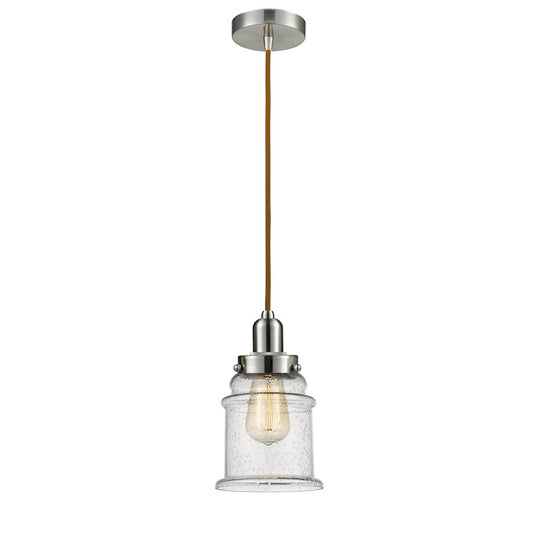 Innovations Whitney Canton 8in 1-Light Mini Pendant | Industrial Satin Nickel and Seedy Glass | Kitchen Island & Dining | Model 100SN-10CR-0H-SN-G184