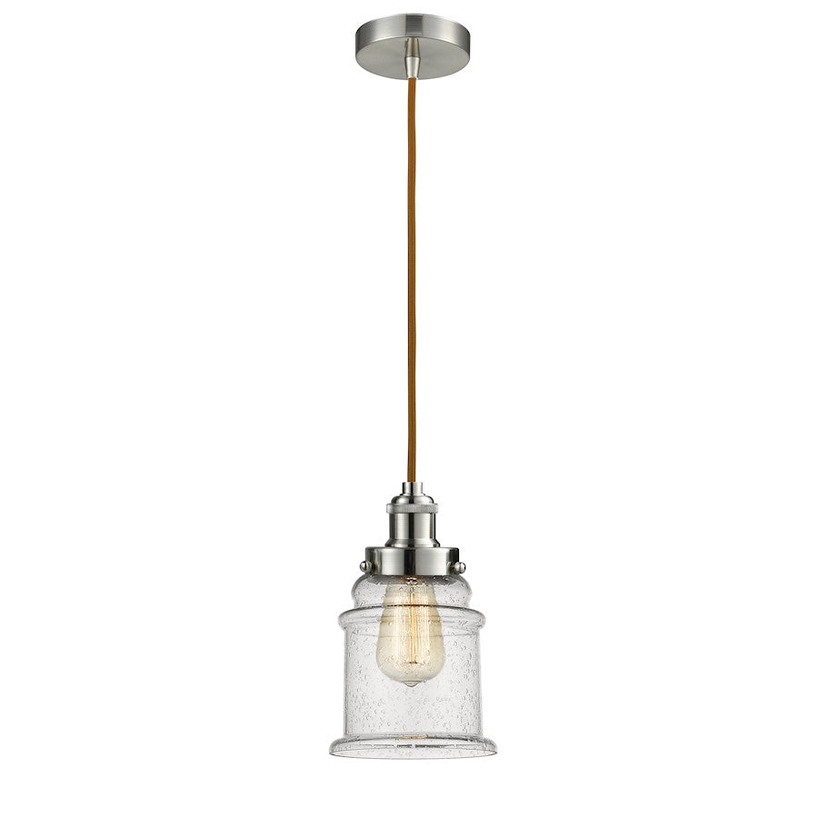 Innovations Canton 8in 1-Light Mini Pendant | Industrial Satin Nickel and Seeded Bell Glass | Kitchen Island & Dining | Model 100SN-10CR-1H-SN-G184