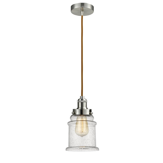 Innovations Canton 8in 1-Light Mini Pendant | Industrial Satin Nickel and Seeded Bell Glass | Kitchen Island & Dining | Model 100SN-10CR-1H-SN-G184