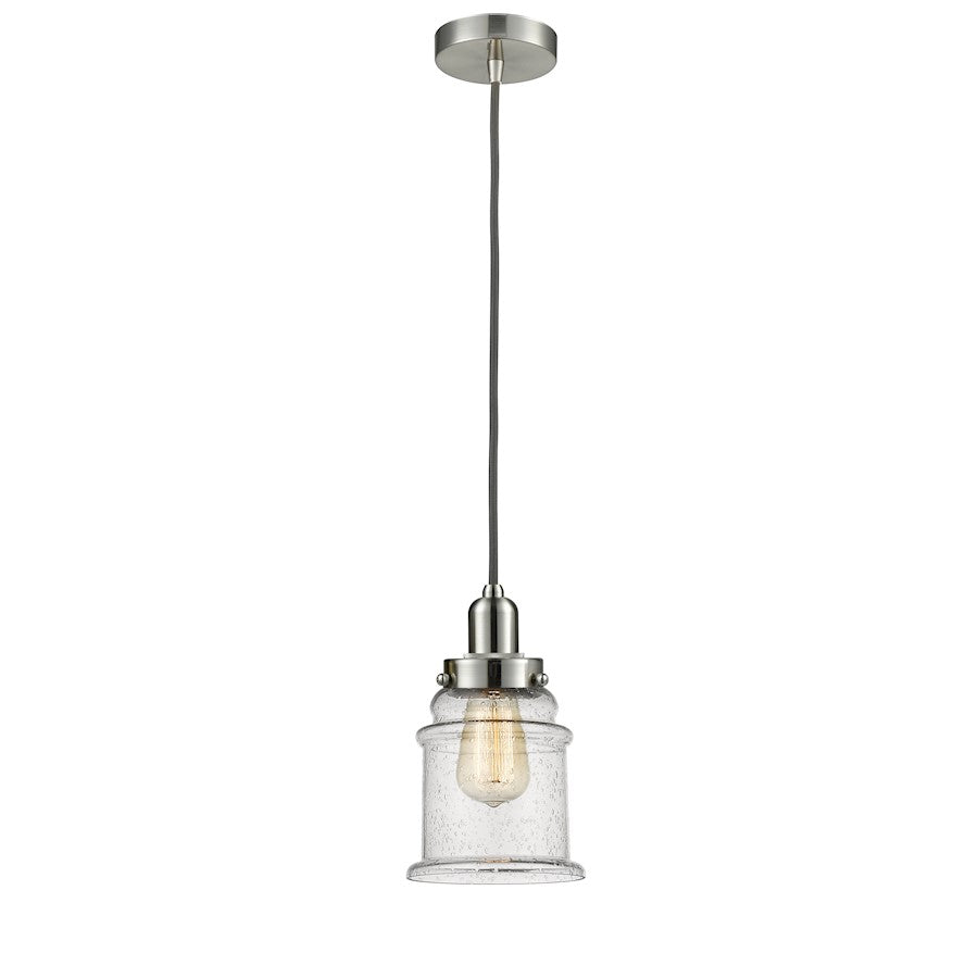 Innovations Whitney Canton 8in 1-Light Mini Pendant | Industrial Satin Nickel and Seedy Glass | Kitchen Island & Dining | Model 100SN-10GY-0H-SN-G184